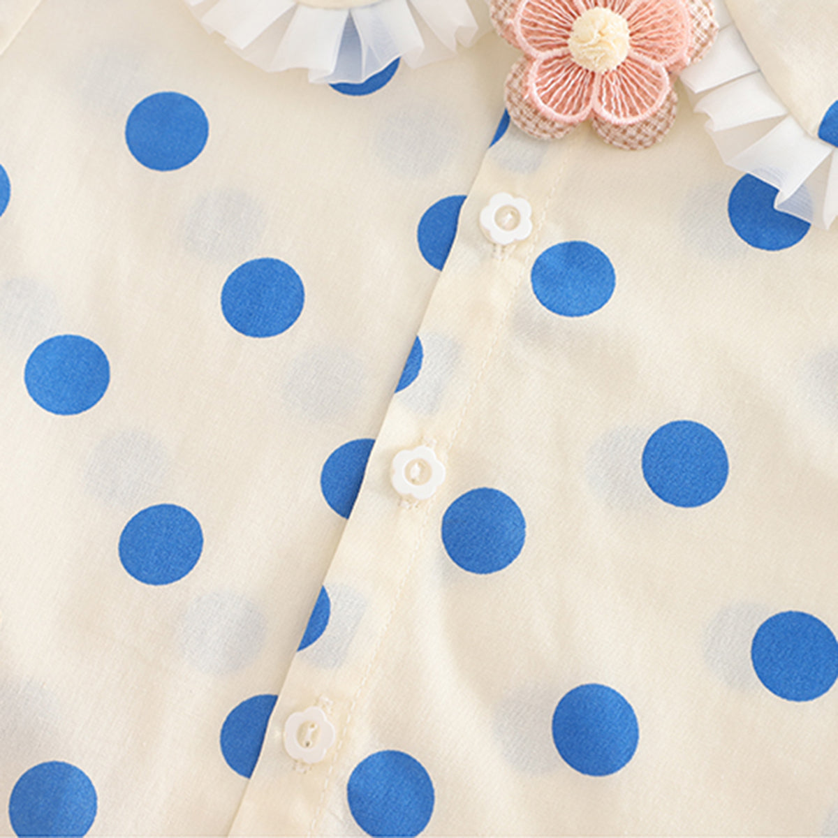 Girls Blue Polk Dot Printed Puff Sleeves Top With Denim Dungaree Set 2 pc. Sets
