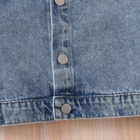Girls Blue Solid Denim Long Sleeves Winter Jacket Coats & Jackets