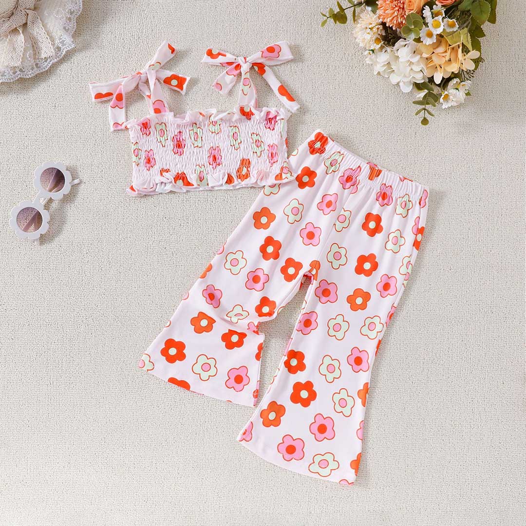 Girls Floral Printed Crop Top With Pants Set Sets   