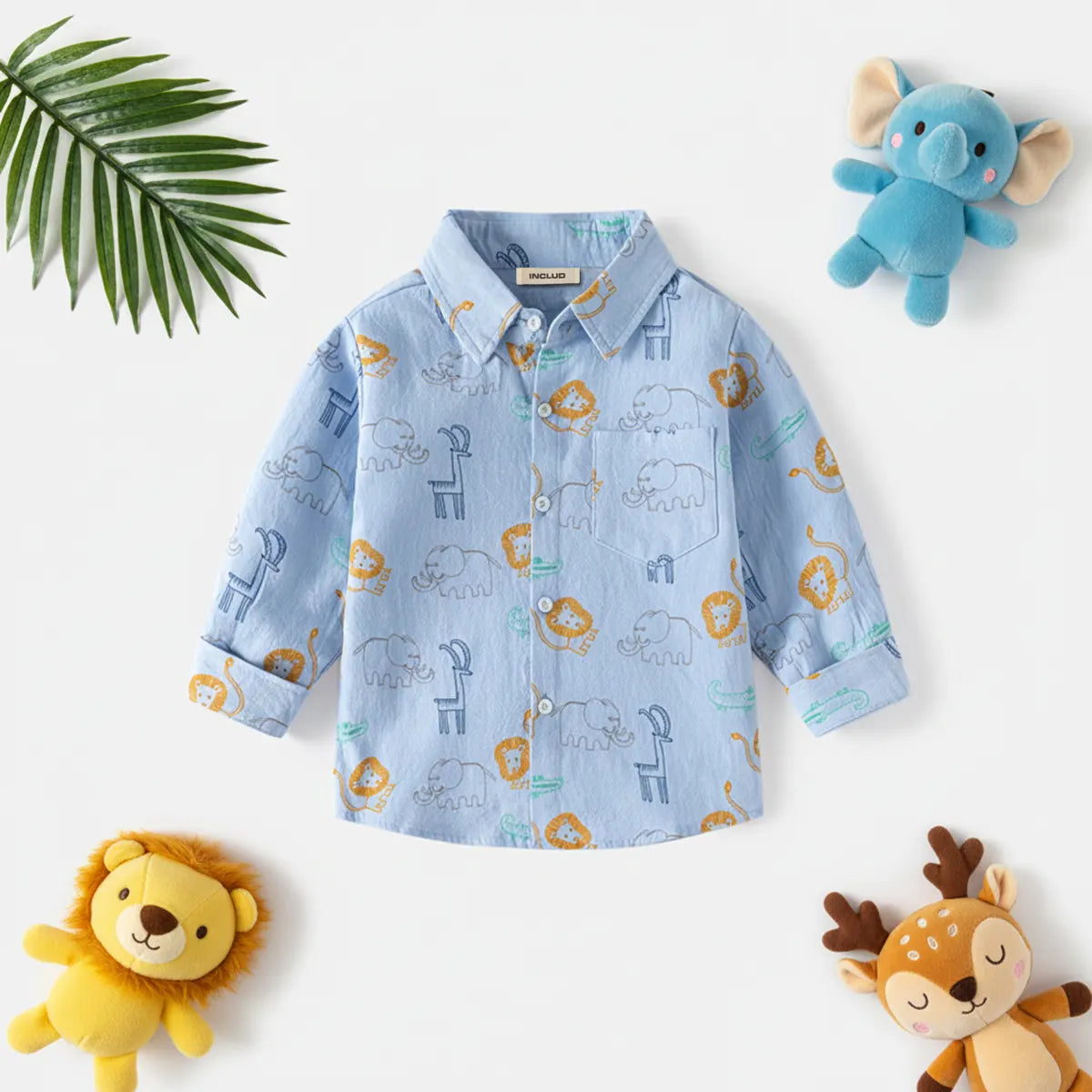Boys Light Blue Allover Animals Cartoon Printed Shirts Shirts Light Blue 1-2 Y