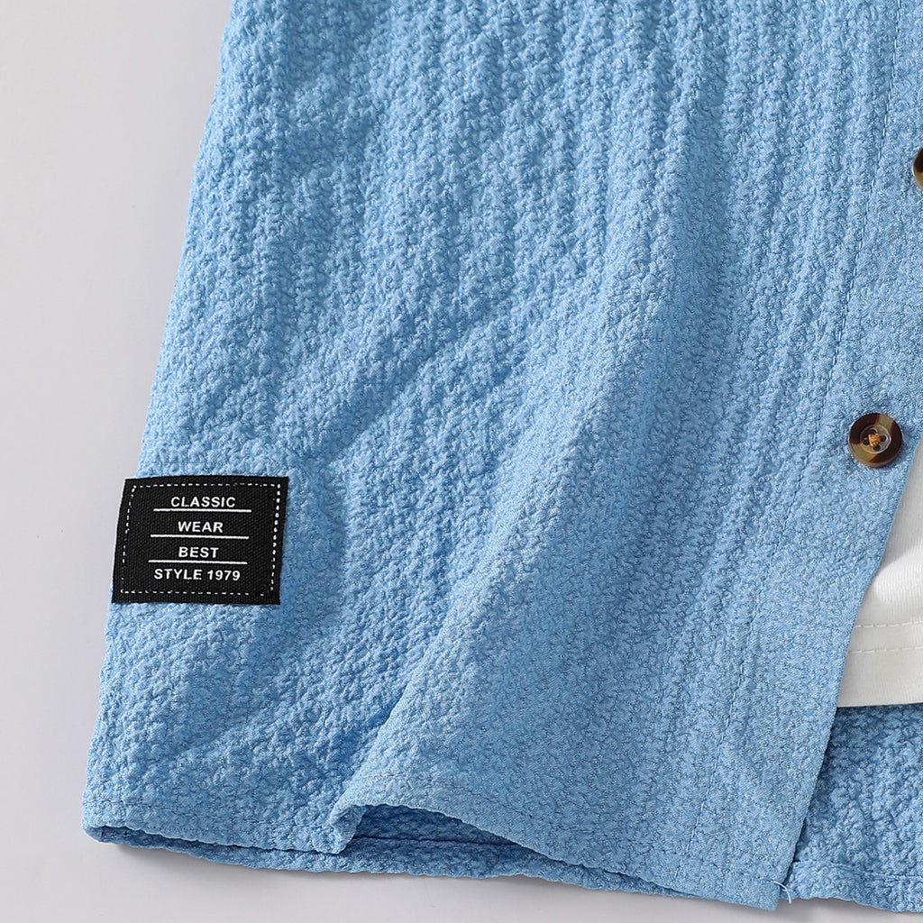 Boys Light Blue Textured Short Sleeves Shirt Shirts