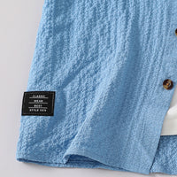 Boys Light Blue Textured Short Sleeves Shirt Shirts