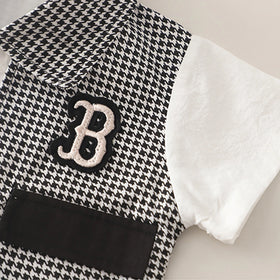 Boys Black Houndstooth Fake waistcoat Shirt With Shorts Sets Sets