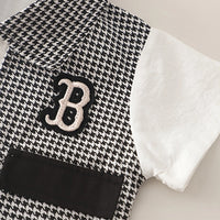 Boys Black Houndstooth Fake waistcoat Shirt With Shorts Sets Sets