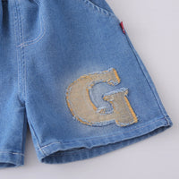 Boys Black Letter G Printed T-Shirt With Denim Shorts Set Sets