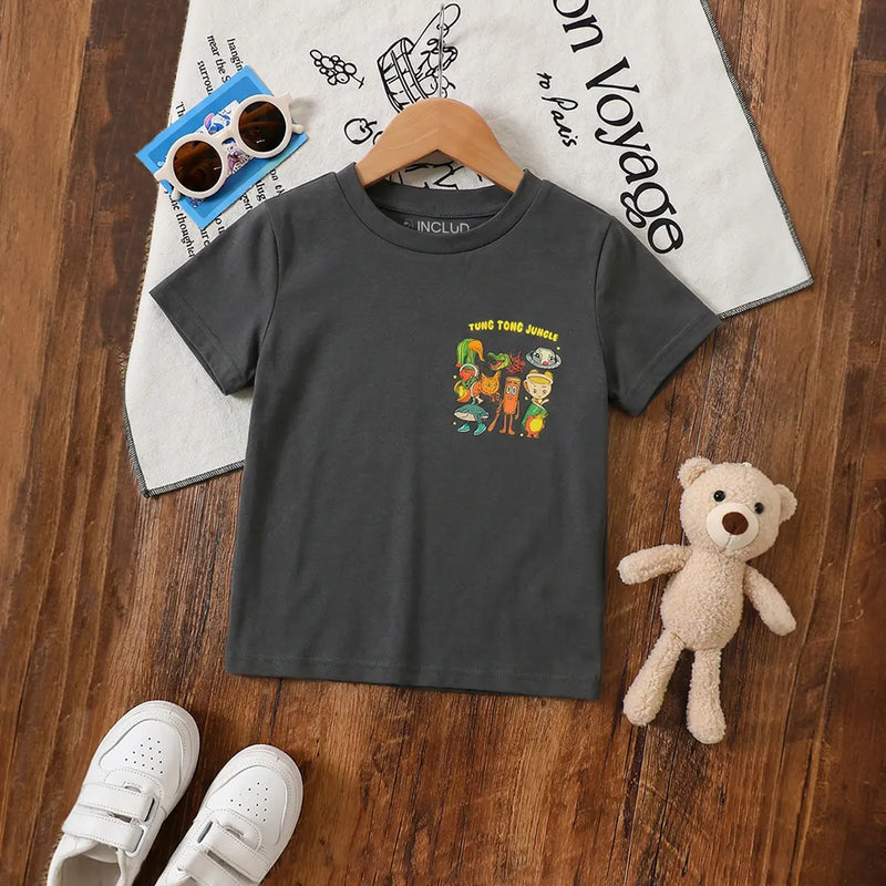 Boys Dark Grey Animal Graphic Short Sleeve T-Shirt Tshirts Dark Grey 3-4 Y