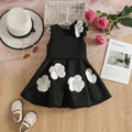 Girls Black Sleeveless Fit & Flare Party Wear Dress With Delicate Floral Appliques Party Dresses Black 2-3 Y