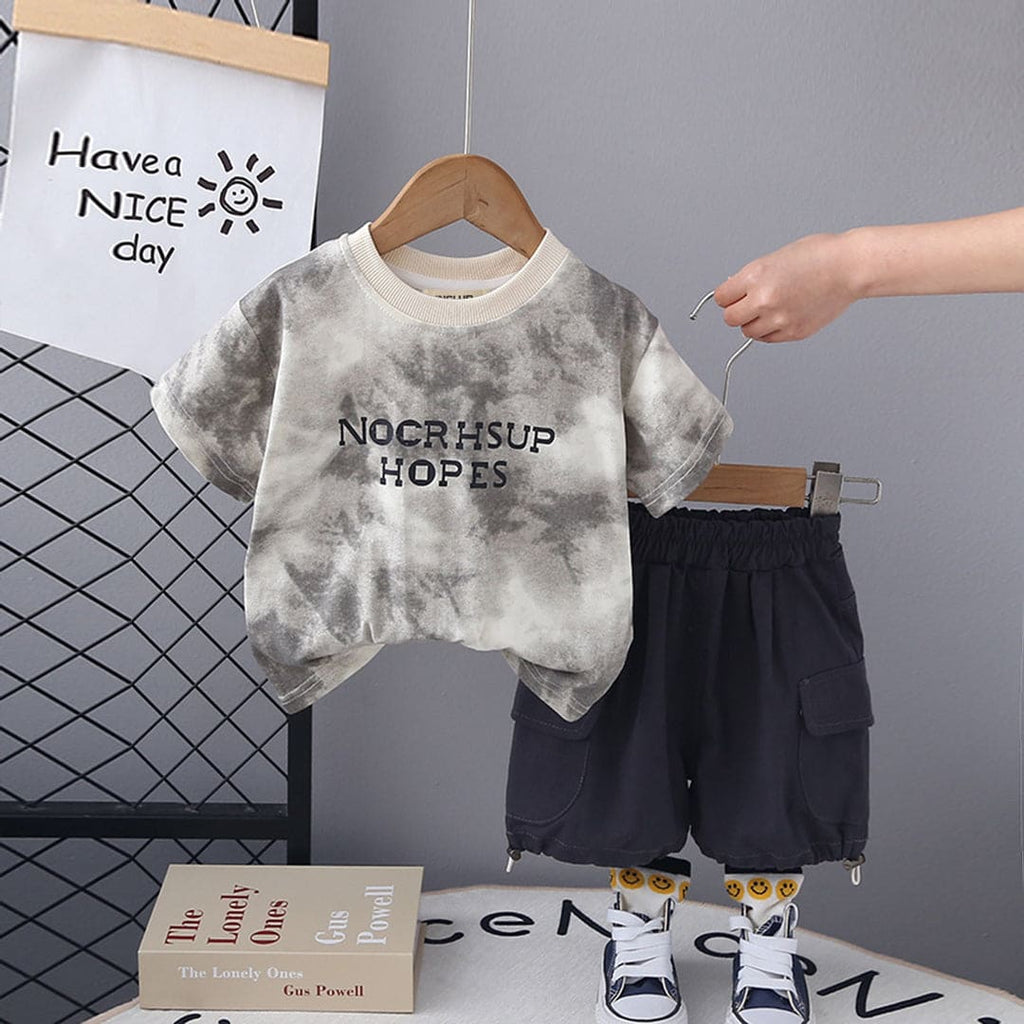 Boys Tie And Dye T-Shirt With Flap Pocket Shorts 2 pc. Sets Gray 1-2 Y 