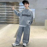 Boys Grey Typographic Printed Sweatshirt With Pants Set