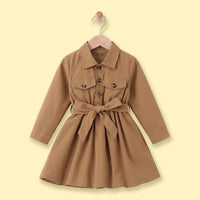 Girls Khaki Long Sleeves Shirt Dress Casual Dresses Khaki 3-4 Y