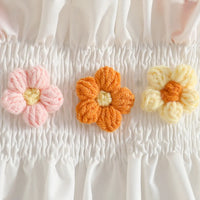 Girls White 3D Flowers Applique Smocked Top With Pant Sets Sets