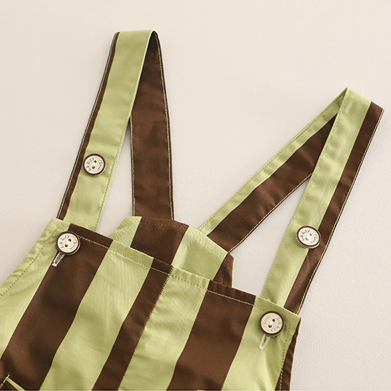 Boys Short Sleeves T-Shirt With Green Vertical Striped Dungaree Set 2 pc. Sets