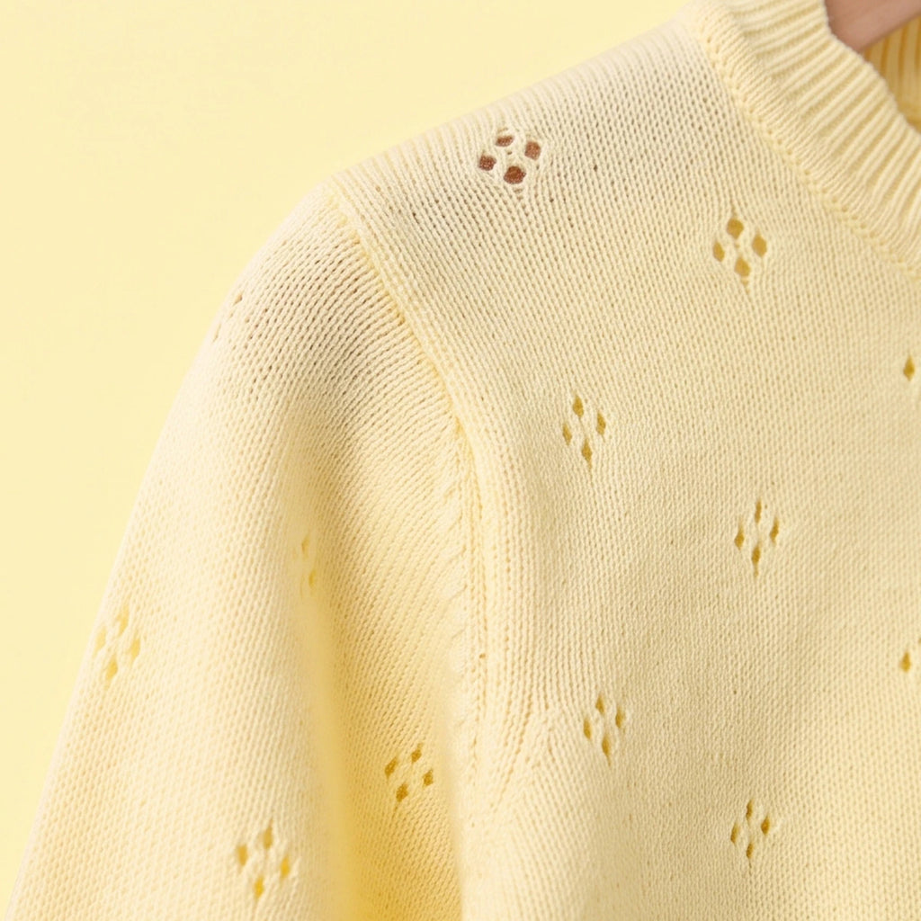 Girls Yellow Eyelet Bow Applique Cardigan Sweaters & Cardigans