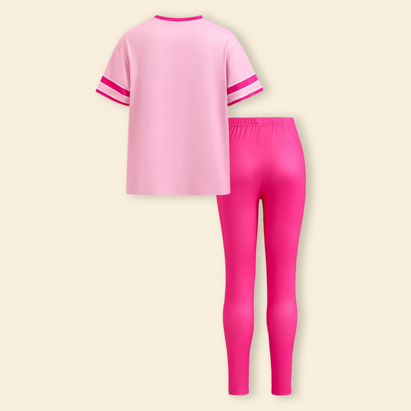 Girls Pink Graphics Printed T-Shirt With Legging Sets Sets