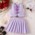 Girls Lavender Rose Applique Sleeveless Top with Pleated Skirt Sets 2 pc. Sets Lavender 2-3 Y