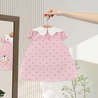 Girls Pink Cherry Printed Puff Sleeve A-line Dress Casual Dresses