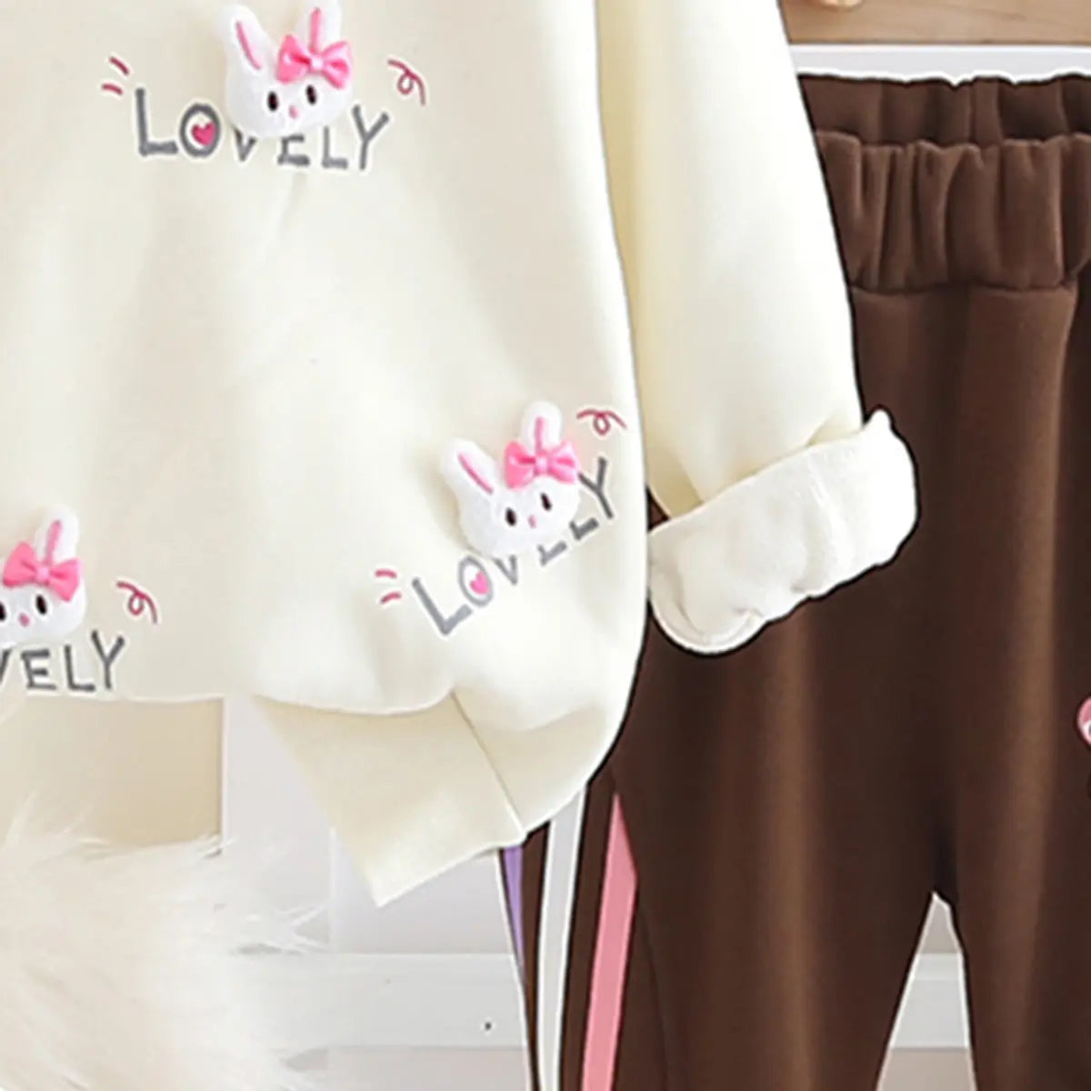 Girls Off White Winter Sweatshirt With Trousers Set 2 pc. Sets