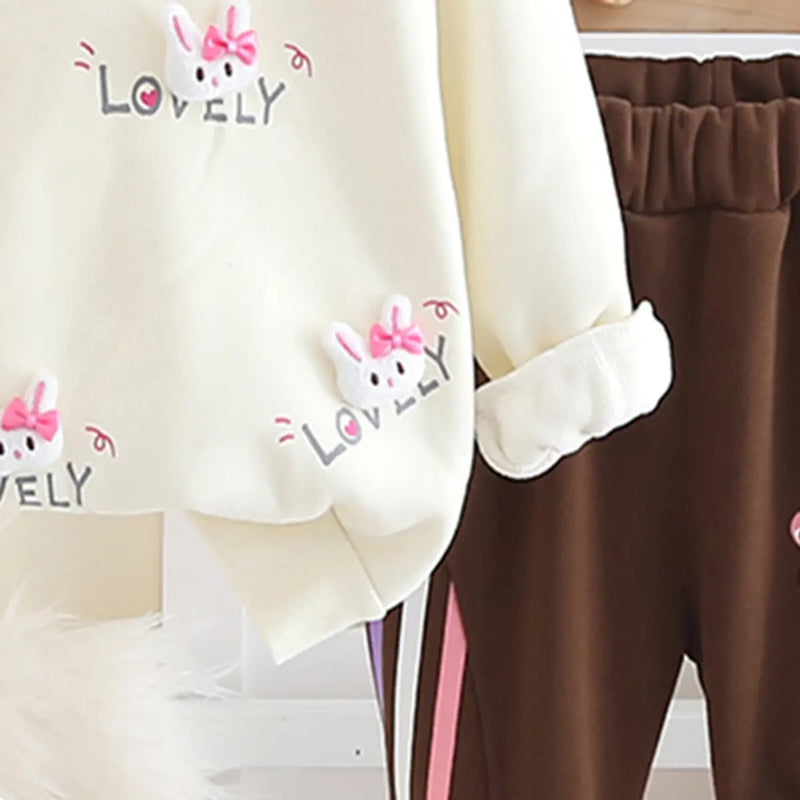 Girls Off White Winter Sweatshirt With Trousers Set 2 pc. Sets