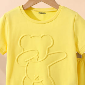 Boys Yellow Self-Design Short Sleeve T-Shirt With Shorts Sets 2 pc. Sets