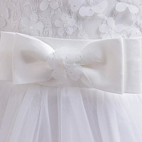 Girls White Floral Applique Sleeveless Tutu Party Wear Dress Party Dresses