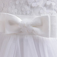 Girls White Floral Applique Sleeveless Tutu Party Wear Dress Party Dresses