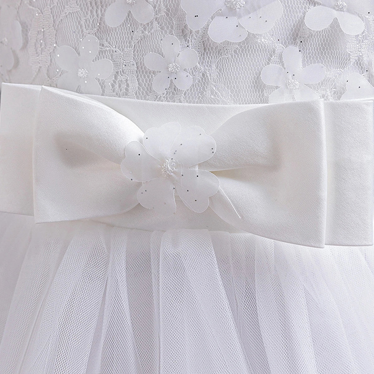 Girls White Floral Applique Sleeveless Tutu Party Wear Dress Party Dresses