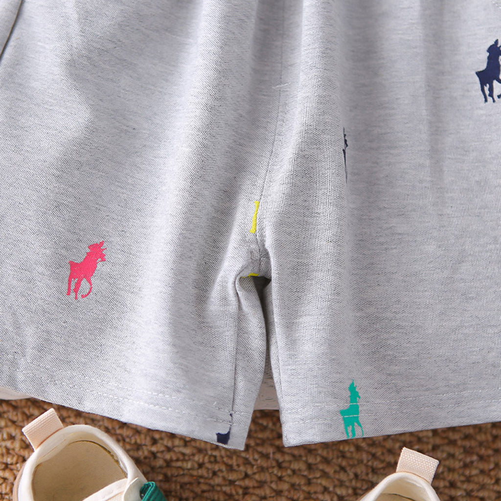 Boys Grey Horse Printed Polo T-Shirt With Shorts Set 2 pc. Sets