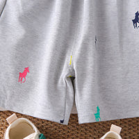 Boys Grey Horse Printed Polo T-Shirt With Shorts Set 2 pc. Sets
