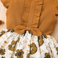 Girls Brown Flared Sleeve Floral Printed Fit & Flare Dress Casual Dresses