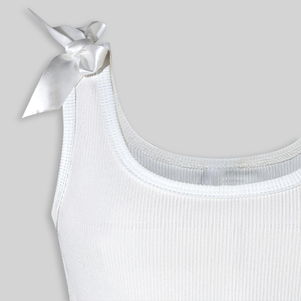 Girls White Ribbed Tank Top With Cargo Skirt Sets Sets