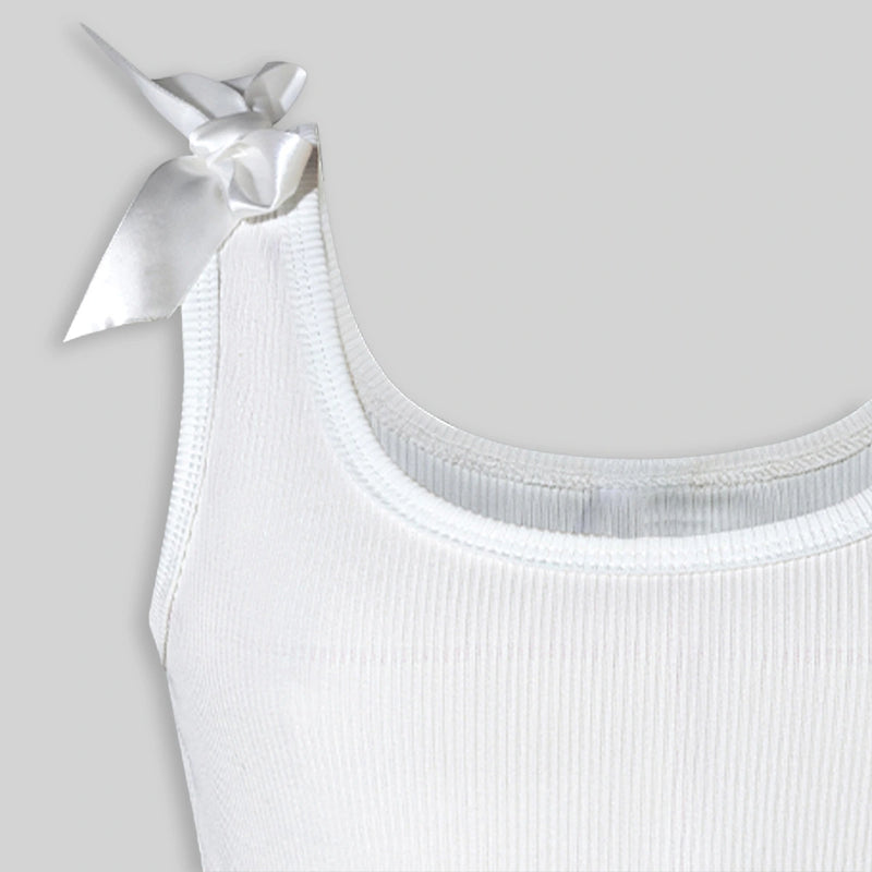 Girls White Ribbed Tank Top With Cargo Skirt Sets Sets