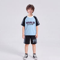 Boys Blue Typography Print Raglan Sleeve T-Shirt With Shorts Sets 2 pc. Sets Blue 1-2 Y