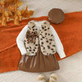 Girls Long Sleeve T-Shirt With Apricot Faux Fur Vest & Faux Leather Skirt & Hat Sets Sets Apricot 2-3 Y