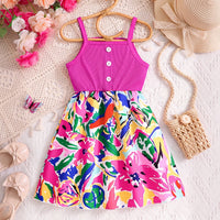 Girls Pink Floral Print Sleeveless Fit & Flare Dress Casual Dresses Pink 3-4 Y