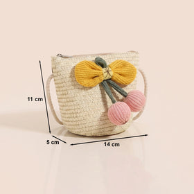 Girls Off White Bow Applique Sling Bag Sling Bags