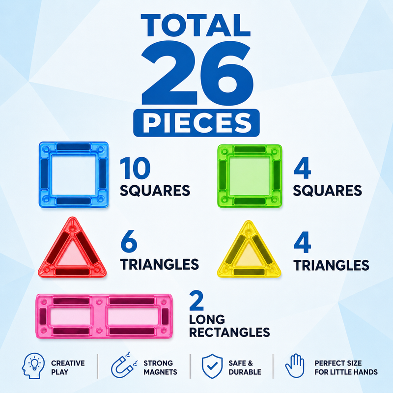 26 Pieces - Mini Magnetic Tiles Travel Set Trending Accessories