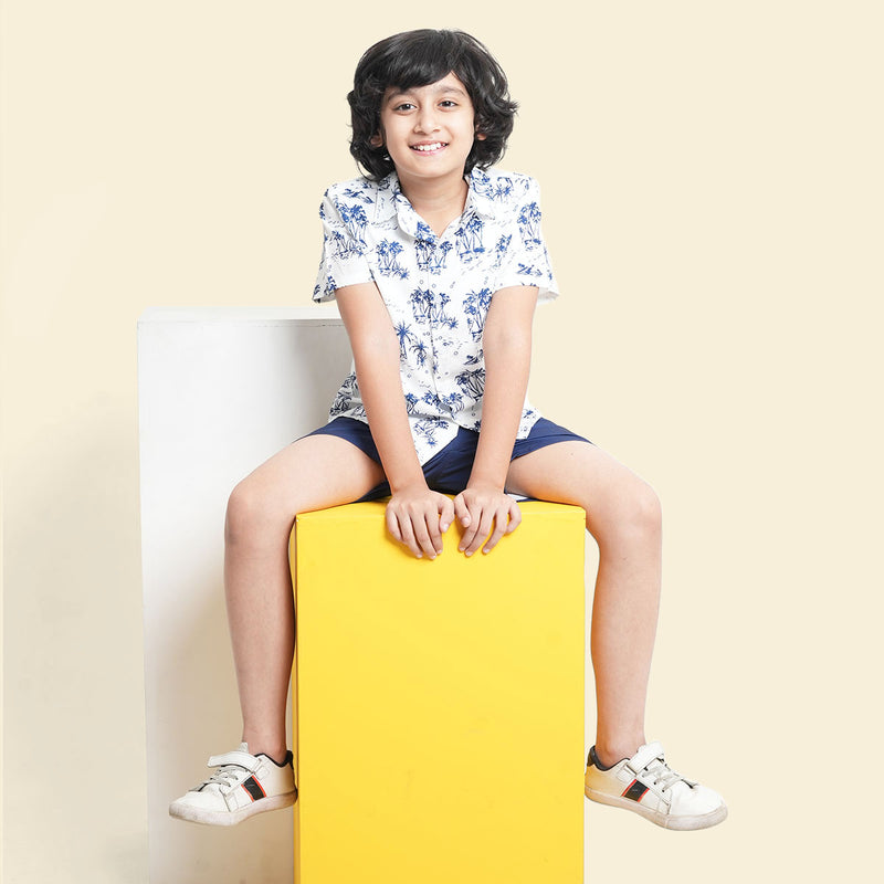 Boys Navy Printed Short Sleeve Shirt With Elasticated Shorts Set 2 pc. Sets