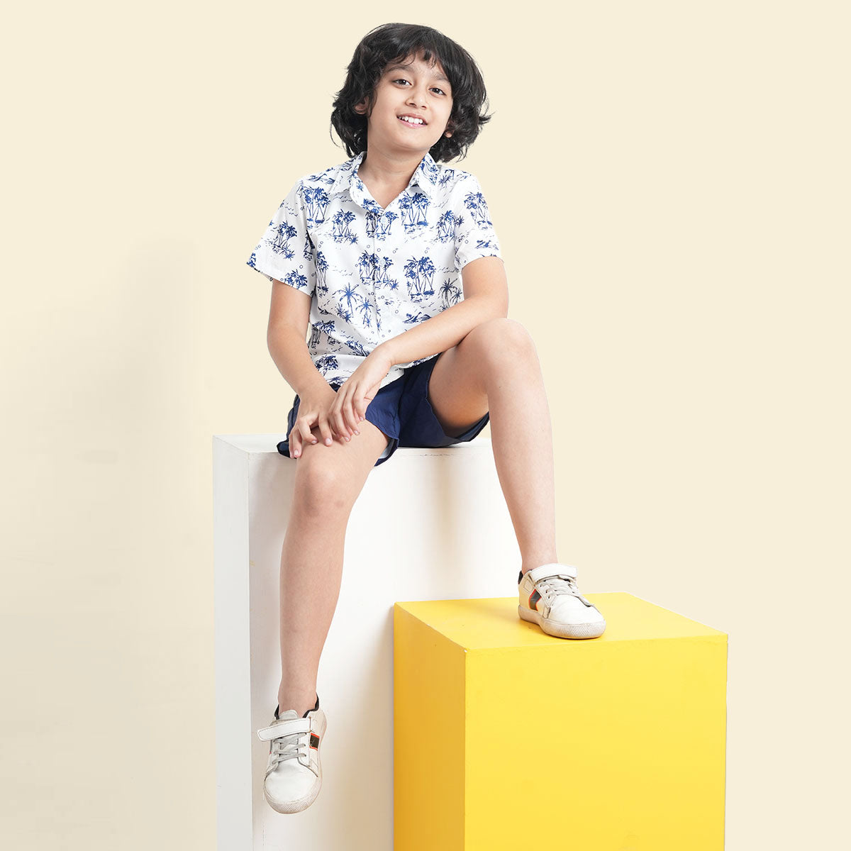 Boys Navy Printed Short Sleeve Shirt With Elasticated Shorts Set 2 pc. Sets