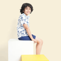 Boys Navy Printed Short Sleeve Shirt With Elasticated Shorts Set 2 pc. Sets