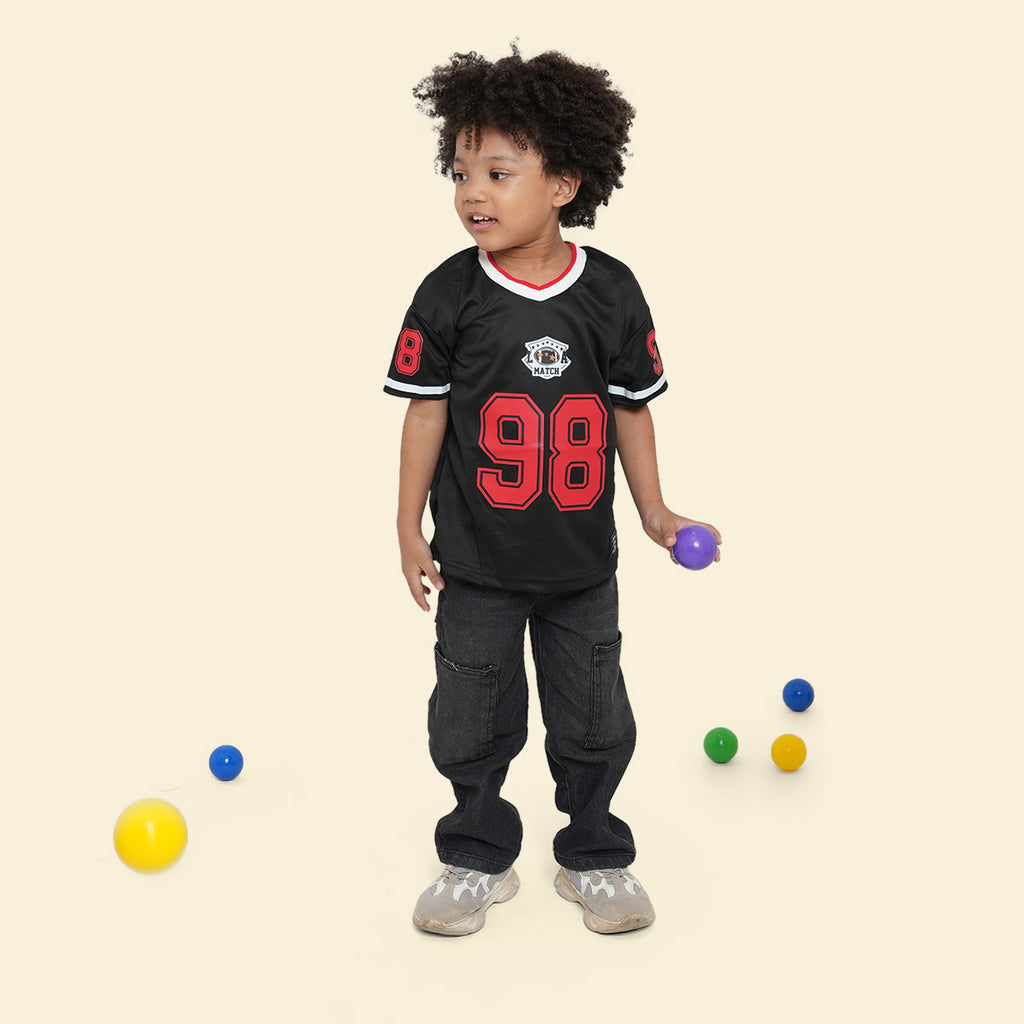 Boys Black Contrast Neck Rib Short Sleeve T-Shirt Tshirts
