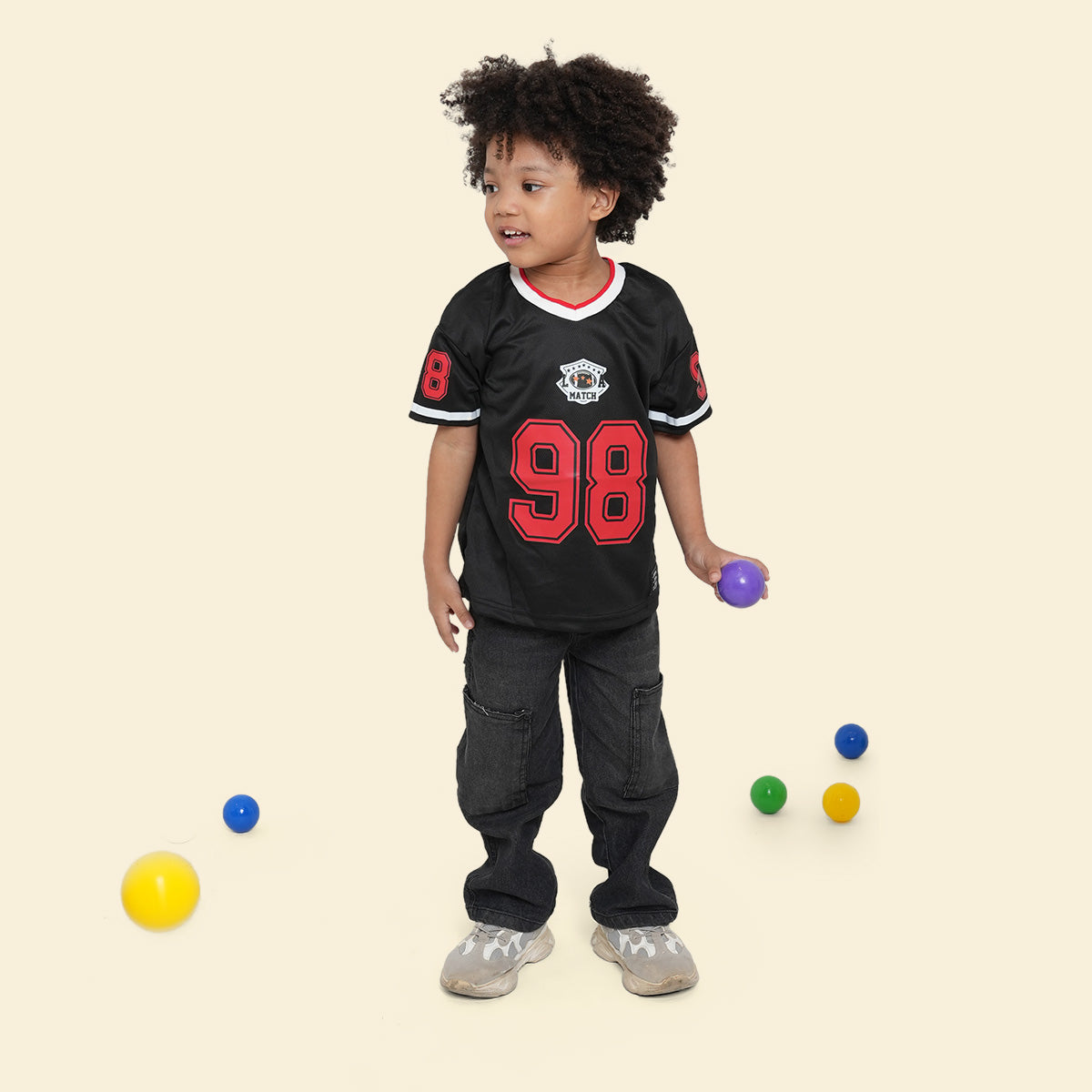 Boys Black Contrast Neck Rib Short Sleeve T-Shirt Tshirts