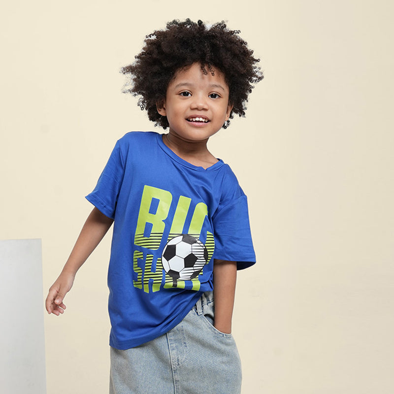 Boys Blue Big Shot Football Graphic Short Sleeve T-Shirt Tshirts