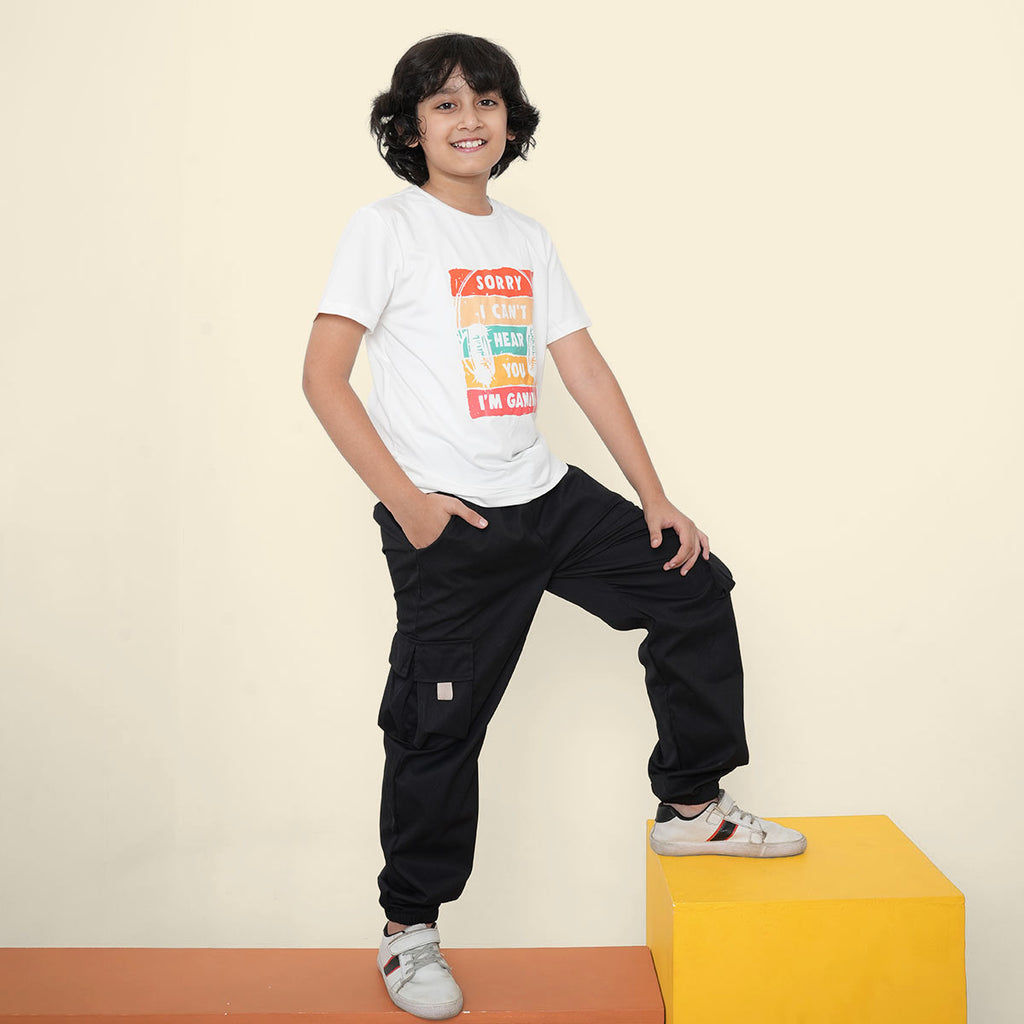 Boys White Headphone Graphic Printed Short Sleeves T-Shirt Tshirts