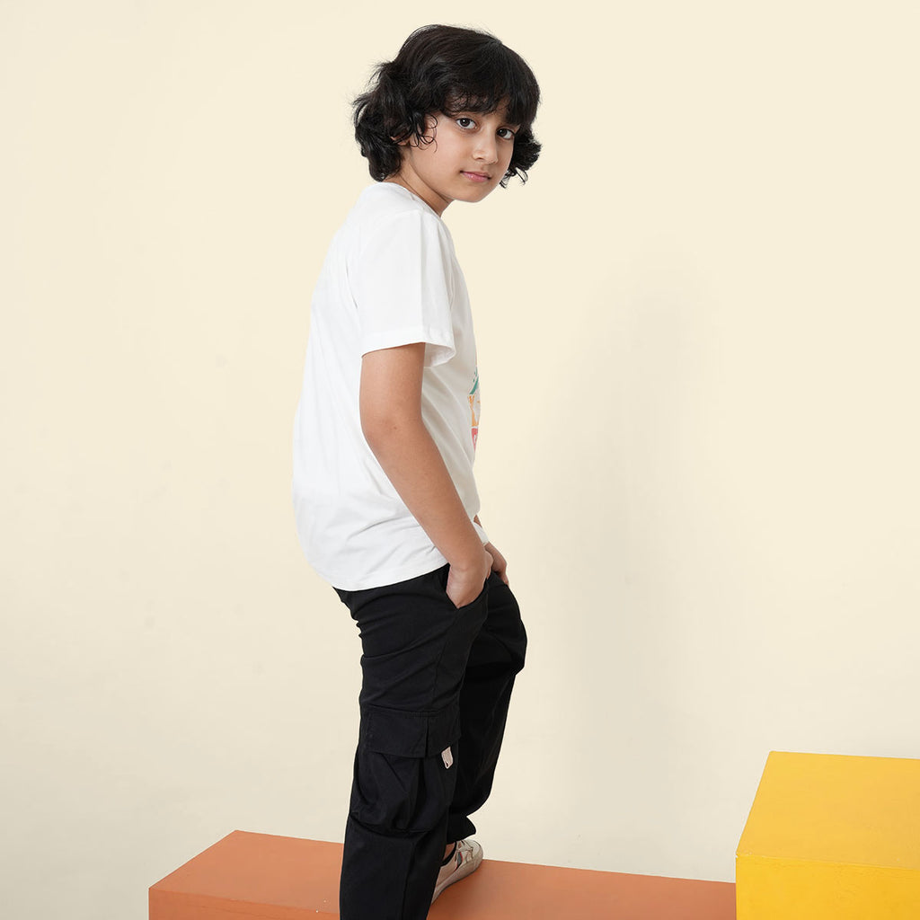 Boys White Headphone Graphic Printed Short Sleeves T-Shirt Tshirts