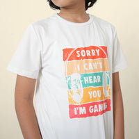 Boys White Headphone Graphic Printed Short Sleeves T-Shirt Tshirts