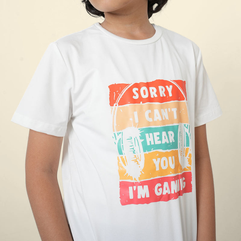 Boys White Headphone Graphic Printed Short Sleeves T-Shirt Tshirts