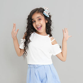 Girls White Short Sleeve Round Neck T-Shirt Tops