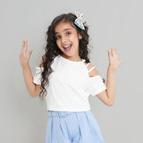 Girls White Short Sleeve Round Neck T-Shirt