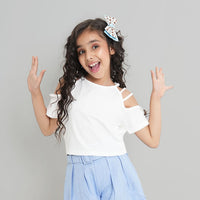 Girls White Short Sleeve Round Neck T-Shirt Tops