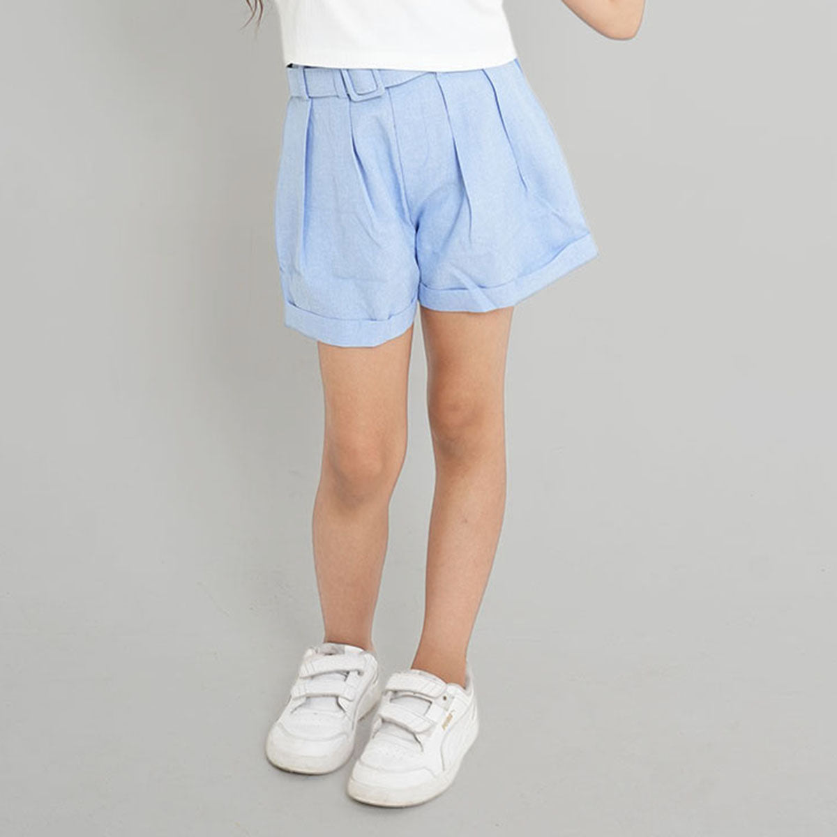 Girls Blue Pleated Shorts Shorts